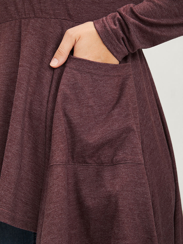 Solid Flutter High Low Hem Pocket Detail T-shirt