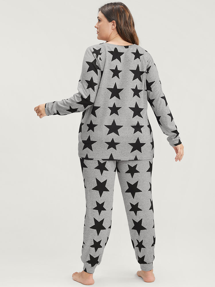 Star Print V Neck Pajama Set