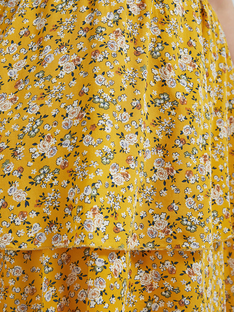 Ditsy Floral Elastic Waist Layered Skirt