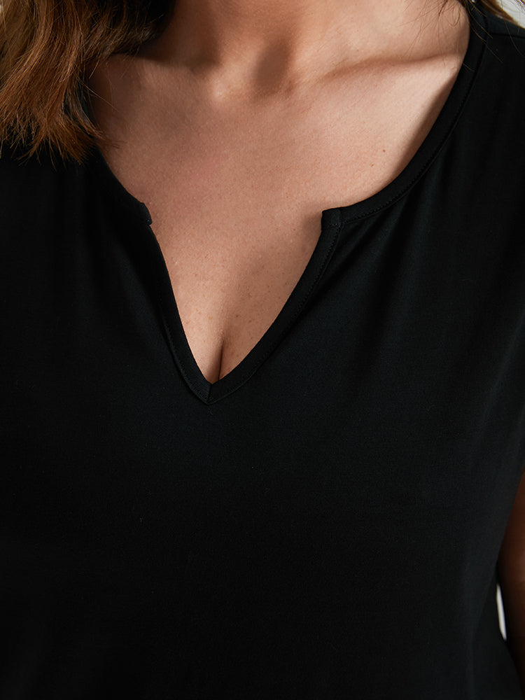 Solid Contrast Lace Notched Tank Top