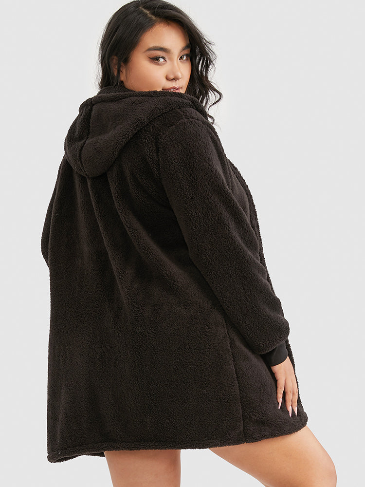 3pcs Hooded Color Block Teddy Lounge Set