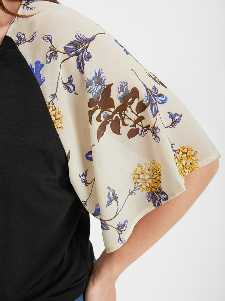 Floral Raglan Sleeve Knotted Modal T-shirt