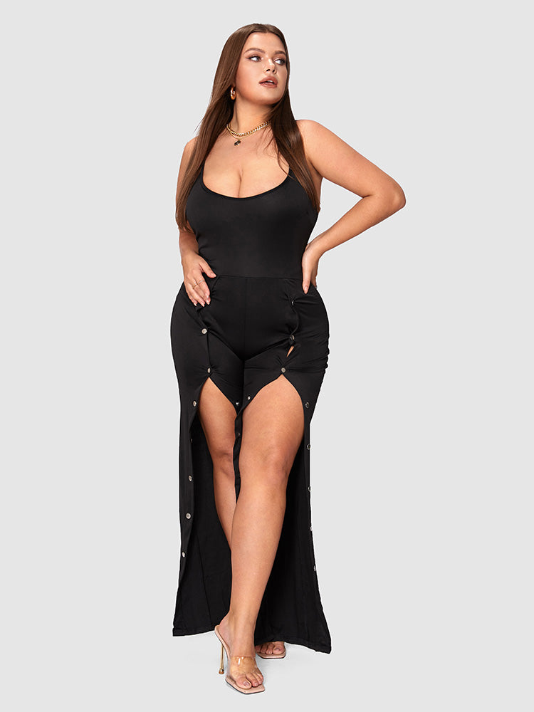 Solid Split Button Front Cami Dress