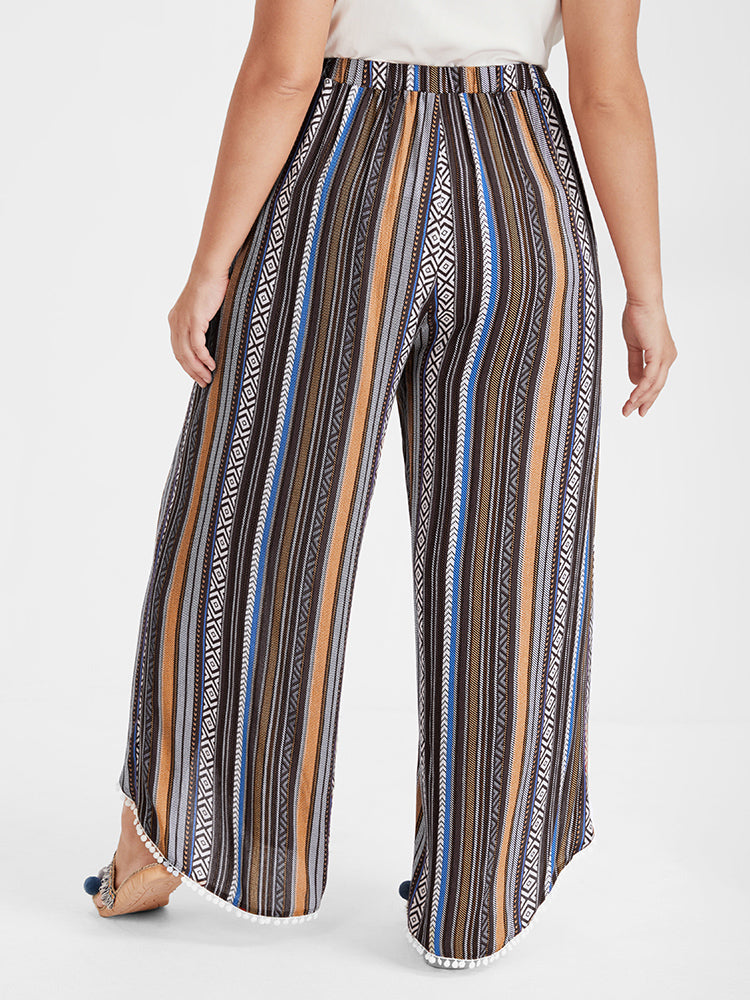 Striped Tassels Split Wide Leg Pants