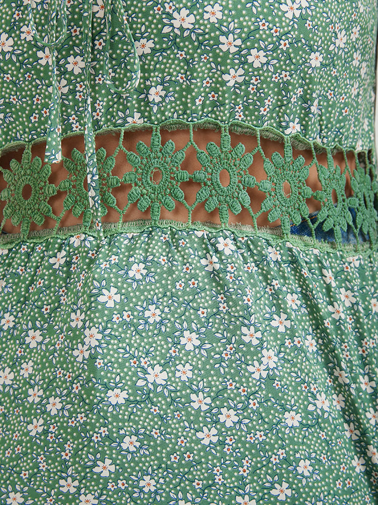 Ditsy Floral Knotted Crochet Lace Tank Top