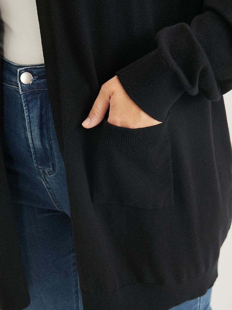 Plain Super Soft Knit Pocket Open Front Cardigan