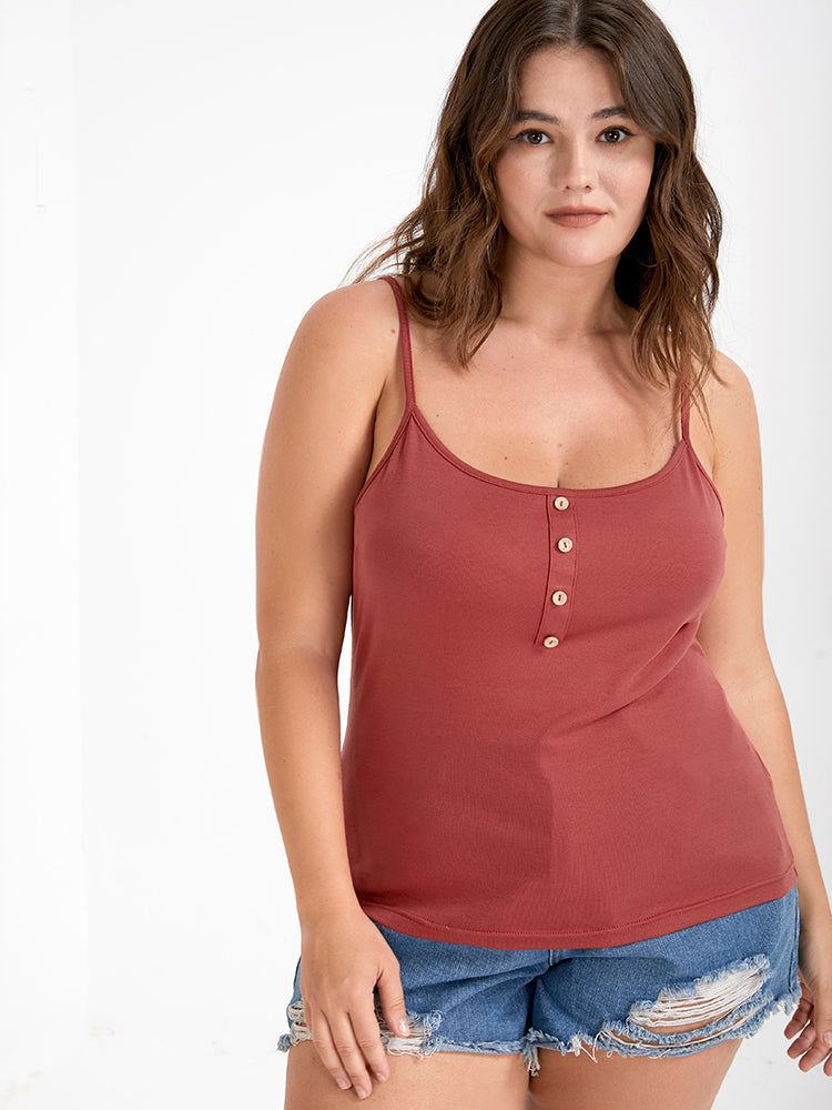 Plain Button Rib Cami Top