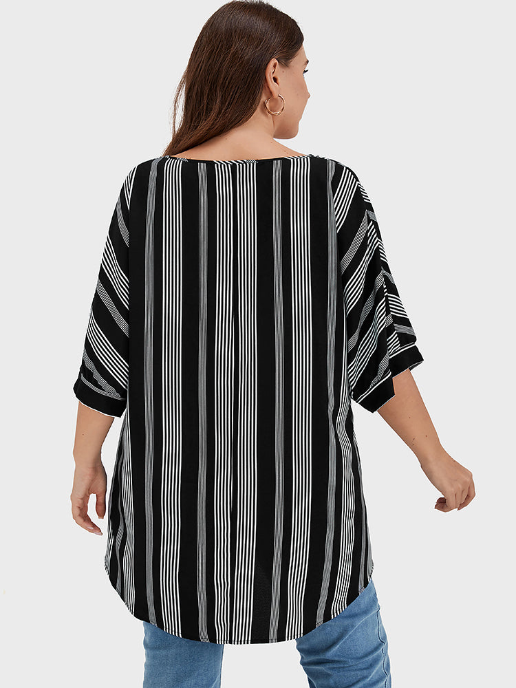 Striped Printed Ties Neck Blouse