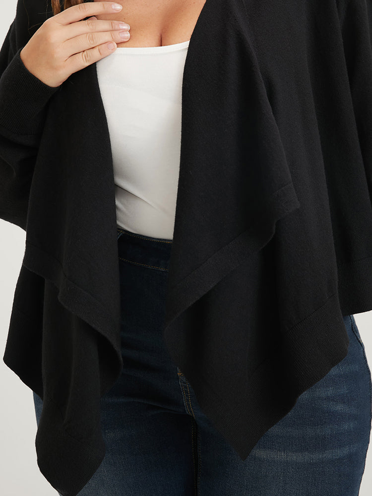 Plain Rib Knit Asymmetrical Hem Open Front Cardigan