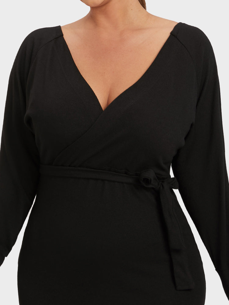 Surplice Neck Side Knot Backless Bodycon Dress