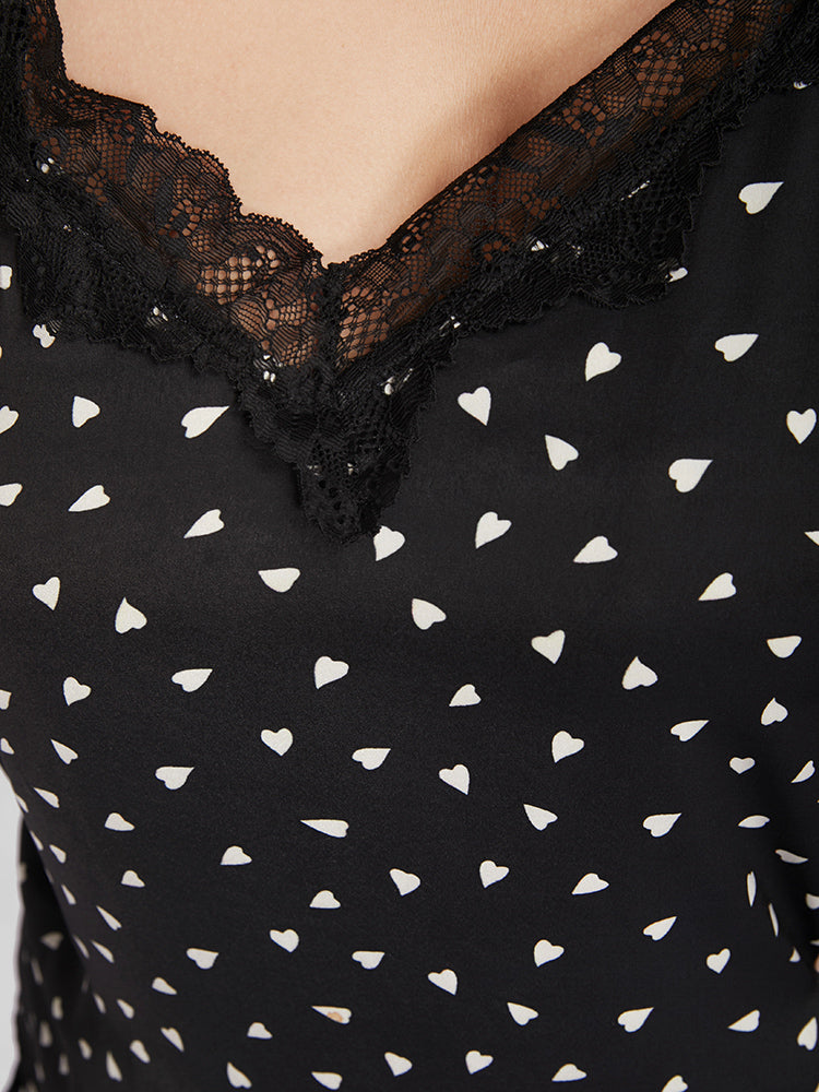 Heart Print Lace Pajama Cami Top