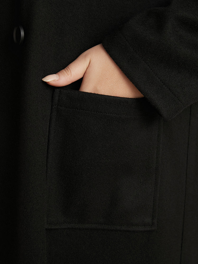 Solid Pocket Double Breasted Suit Collar Coat Without Belt