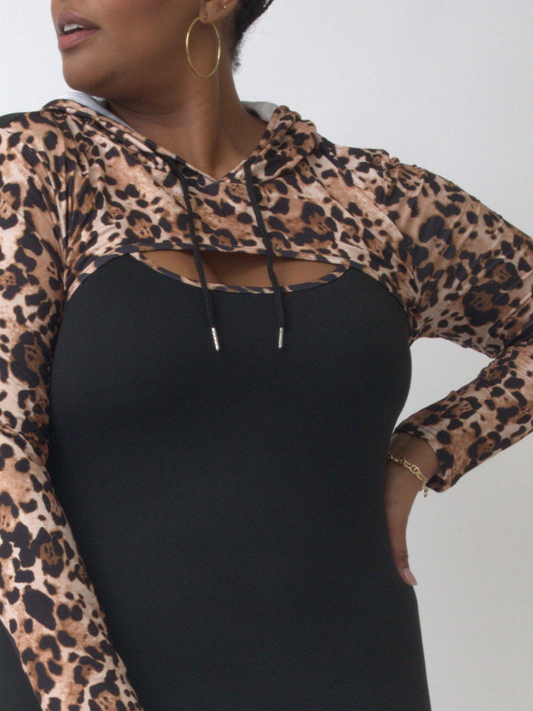 Leopard Print Panelled Hooded Dress
