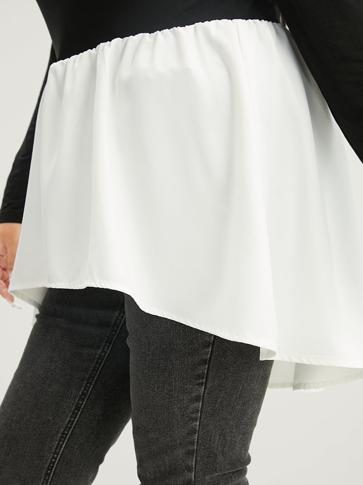 Colorblock Contrast Asymmetrical Hem Long Tee