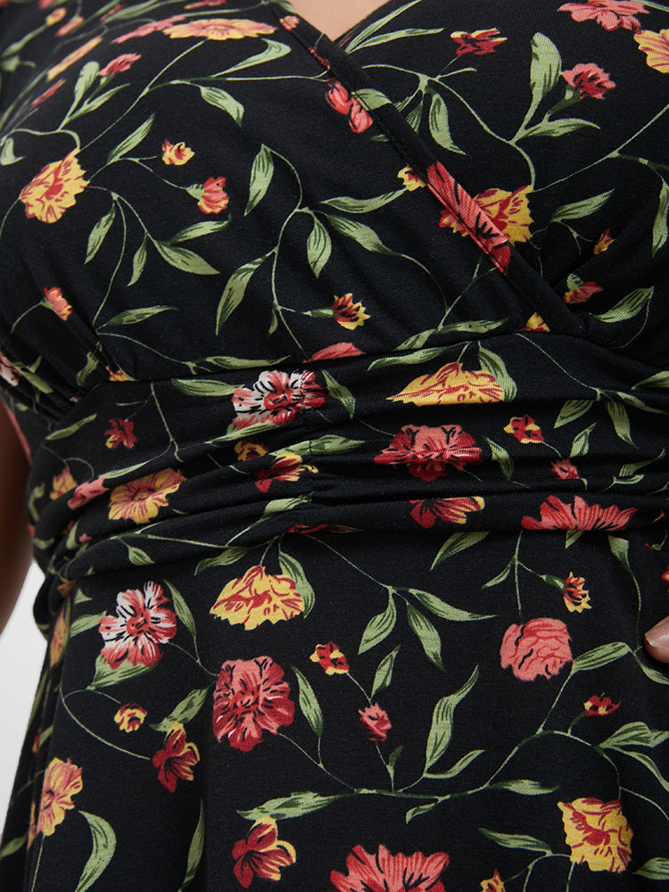 Plain Flutter Gathered Wrap T-shirt