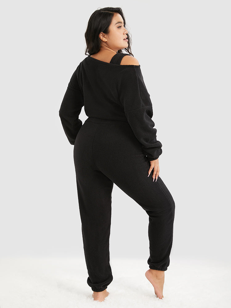 3pcs Solid Teddy Lounge Set