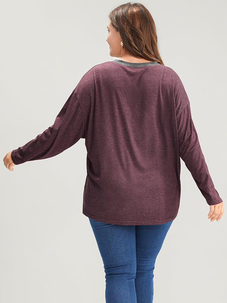 Colorblock Contrast Round Neck Twist Hem Long Tee