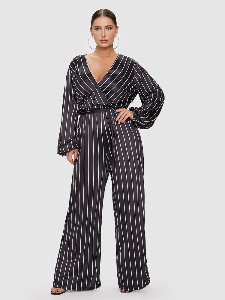 Striped Tie Side Wide Leg Jumpsuit