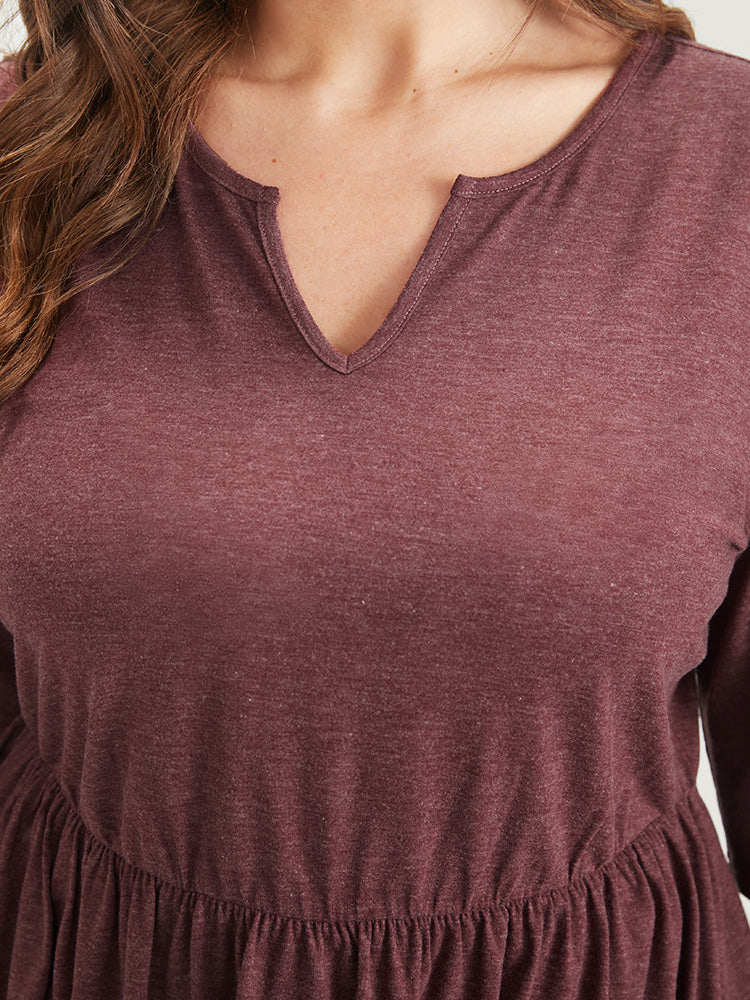 Solid Ruffle Hem Elastic Waist Notched T-shirt