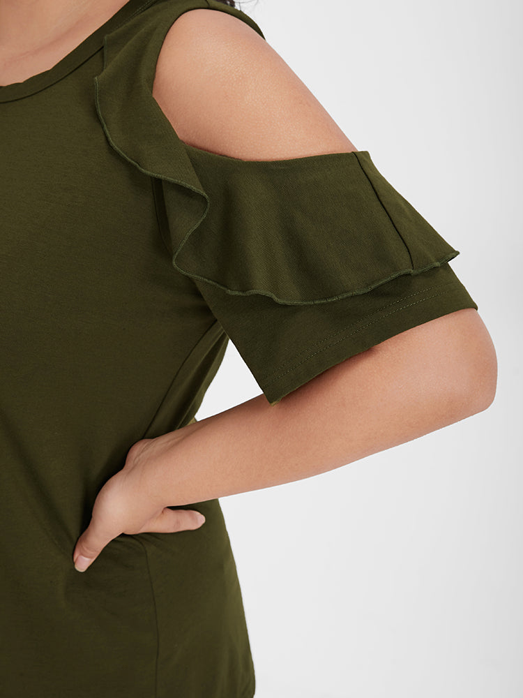 Solid Twist-front Cold Shoulder T-shirt