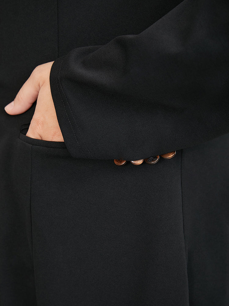 Solid Pocket Button Detail Suit Collar Blazer