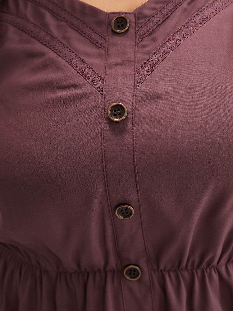 Solid Backless Lace Trim Fake Button Cami Top