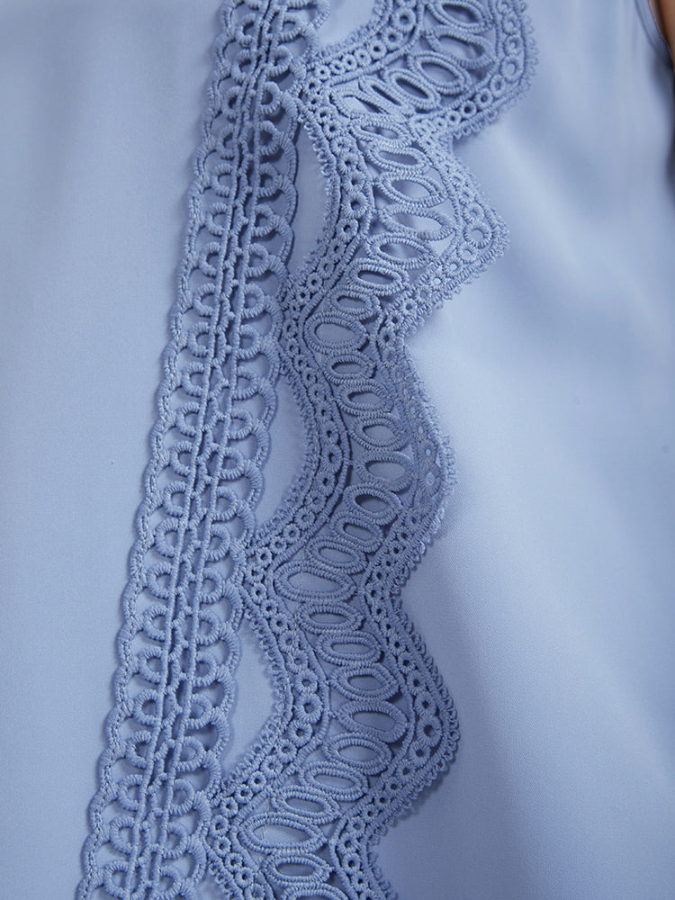 Solid Round Neck Contrast Lace Tank Top