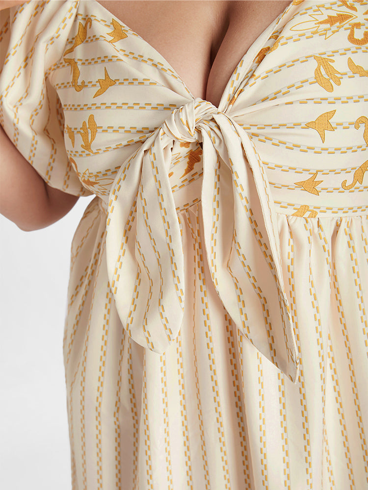 Chain Print Ruffle Tie Front Maxi Dress