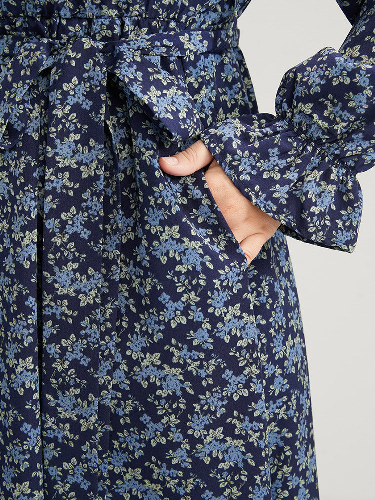 Ditsy Floral Pocket Belted Shirt Collar Dress