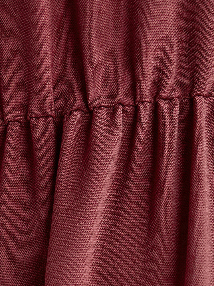 Solid Lantern Sleeve Pocket Ruffle Hem Dress