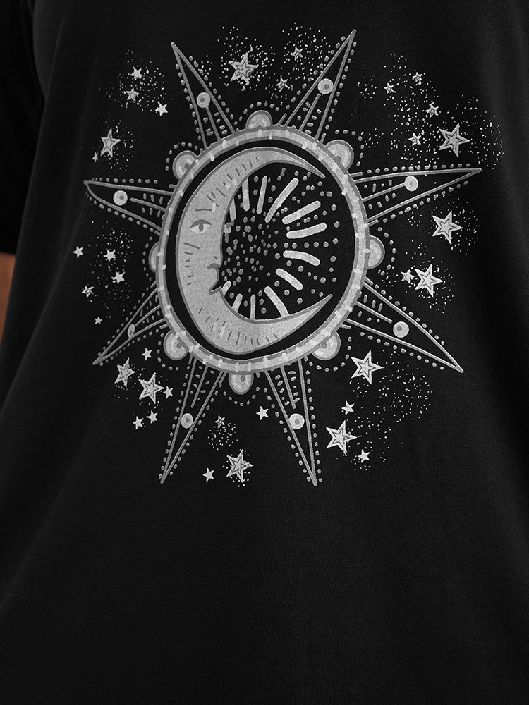 Moon And Star Crisscross V Neck T-shirt