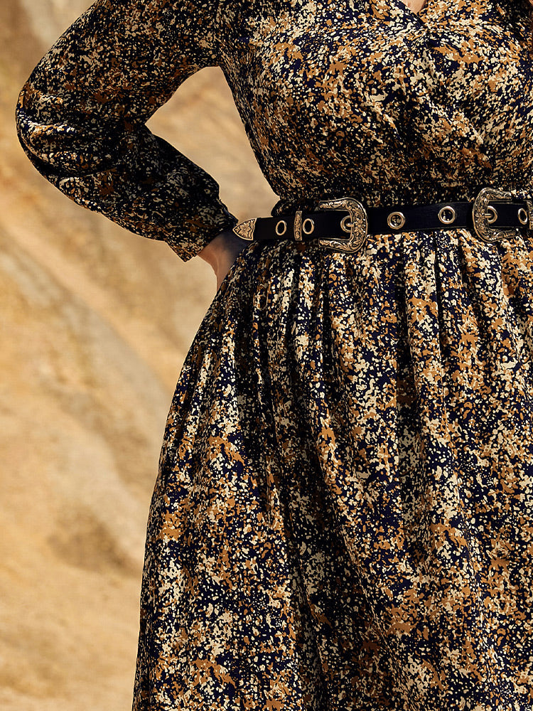 V Neck Ditsy Floral Dress Without Belt