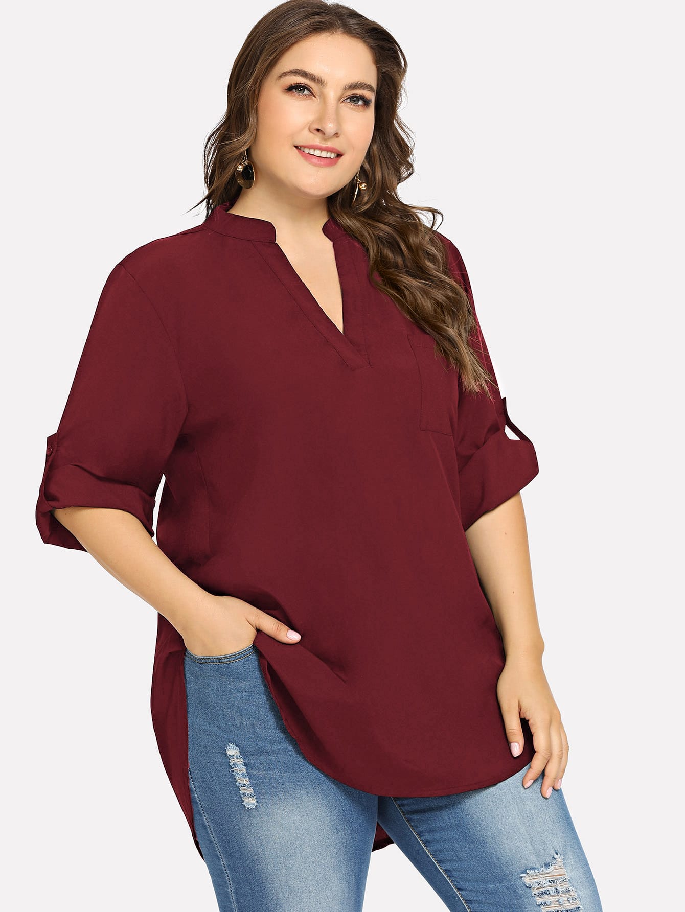 Dip Hem Solid Blouse