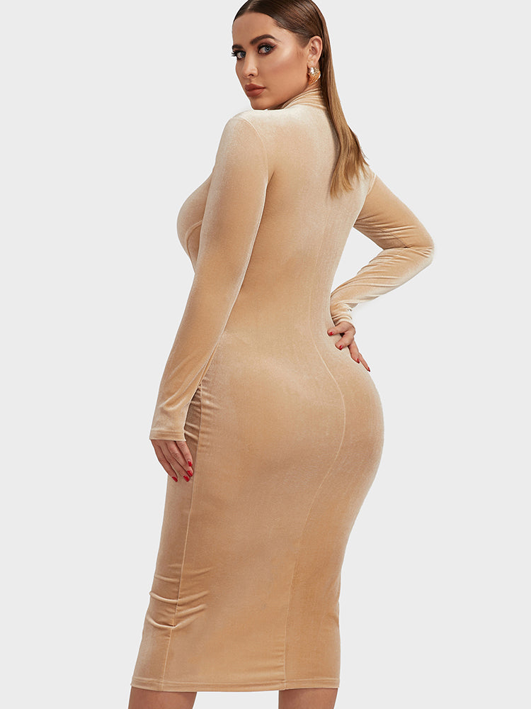 Plain Mock Neck Bodycon Dress