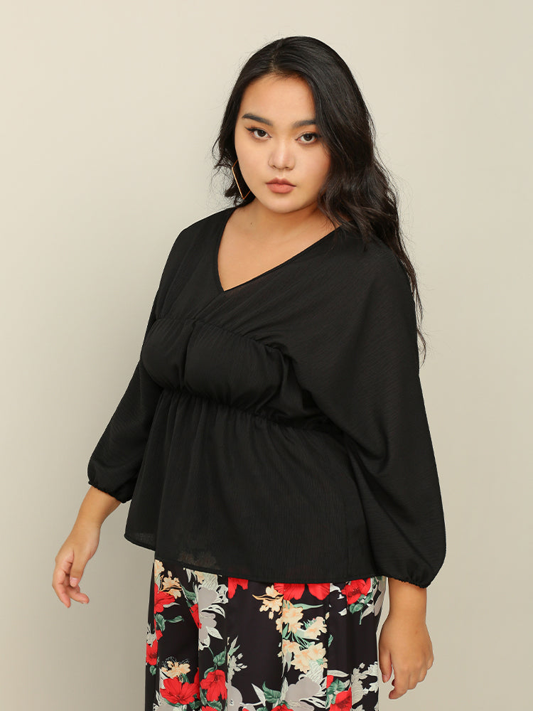 V-neck Shirred Waist Blouse