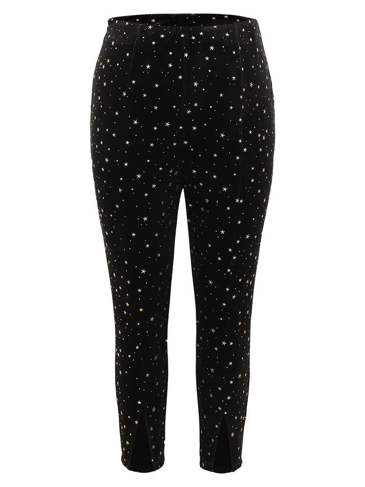 Star Glitter Split Hem High Rise Skinny Leggings
