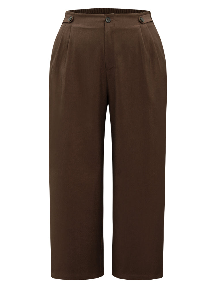 Solid Elastic Waist Plicated Detail Straight Leg Pants