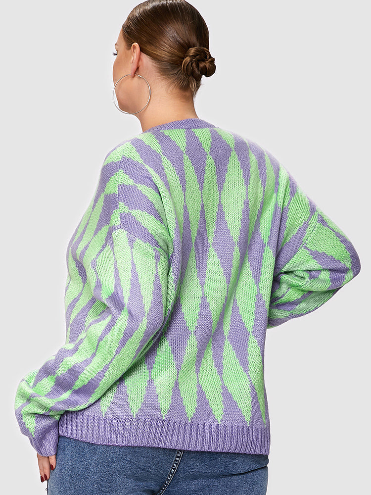 Argyle Pattern Button Cardigan