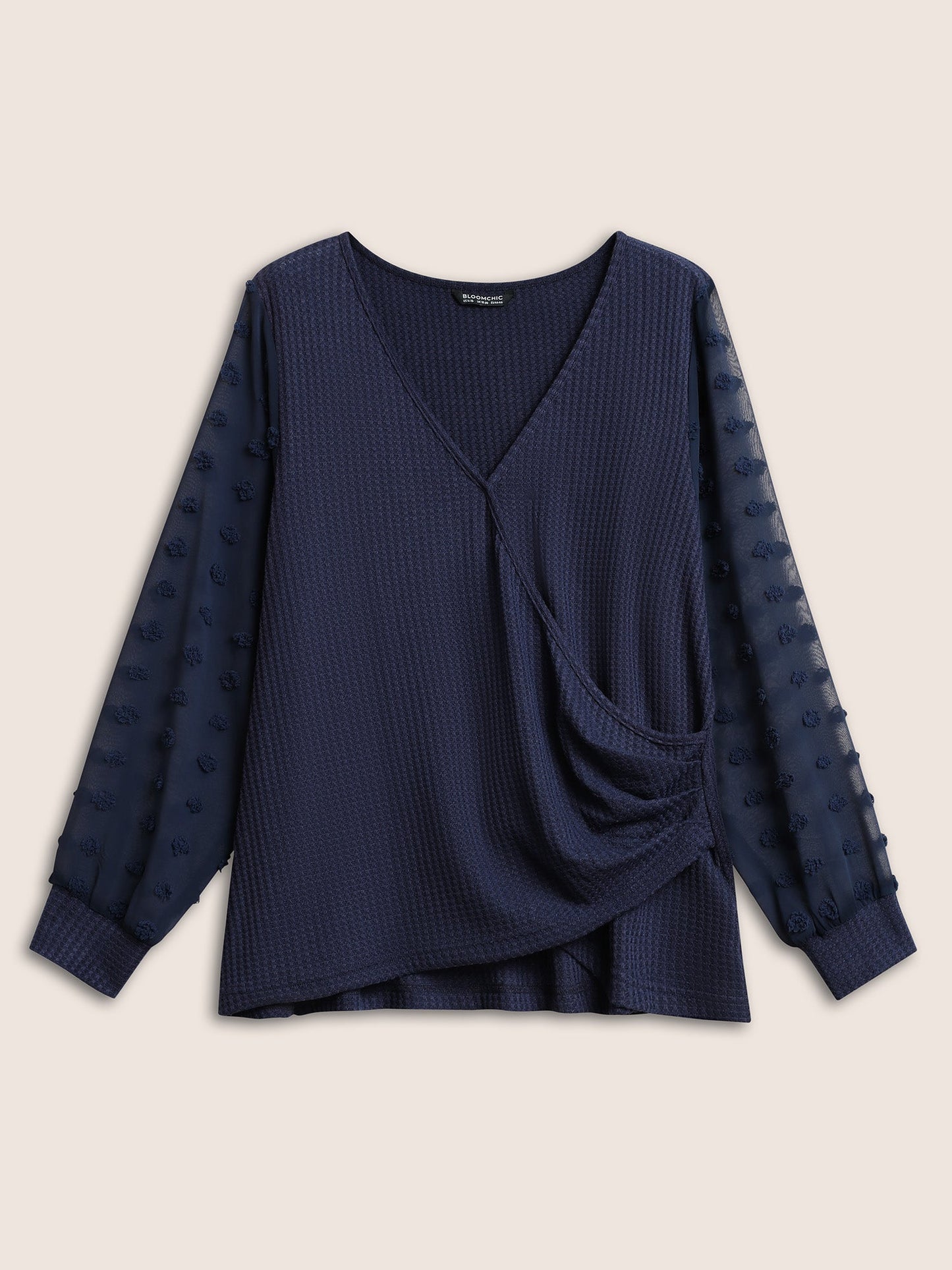 Waffle Knit Patchwork Wrap Mesh T-shirt