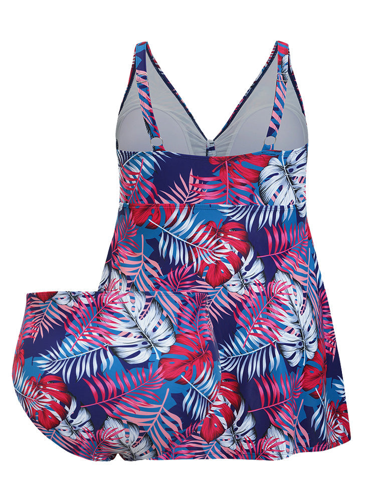 Tropical Print Knotted Front Swim Dress