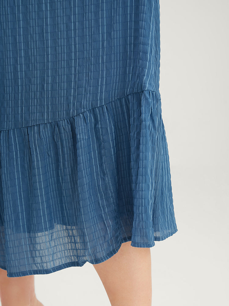 Solid V Neck Lantern Sleeve Pocket Flutter Hem Dress