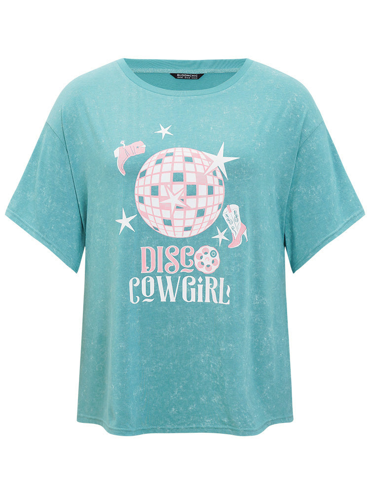 Star & Boots Print Heather Graphic T-shirt