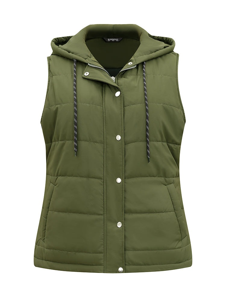 Plain Button Up Zipper Padded Vest