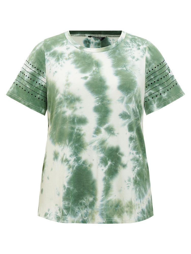 Tie Dye Crew Neck Rivet Detail T-shirt
