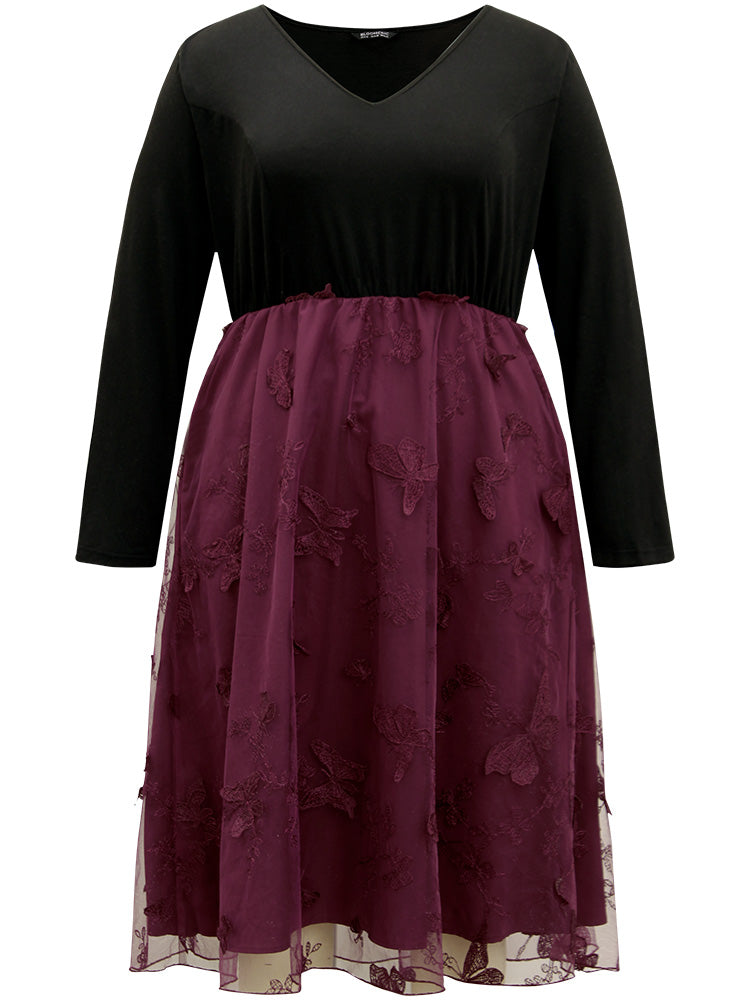 Butterfly Graphic Patchwork Mesh Dress