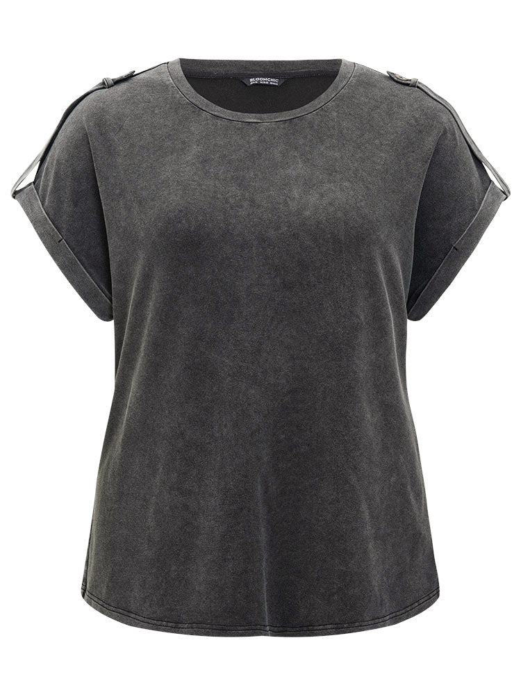 Plain Roll Tab Sleeve Vintage T-shirt