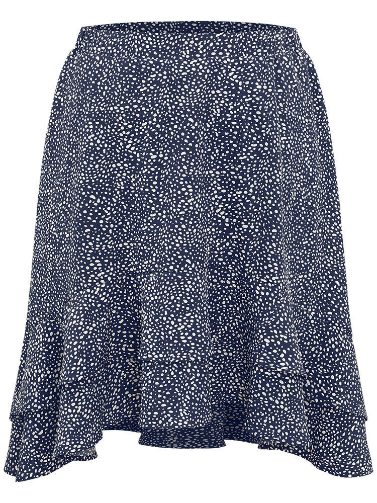 Allover Print Pocket Ruffle Layered Hem Skirt
