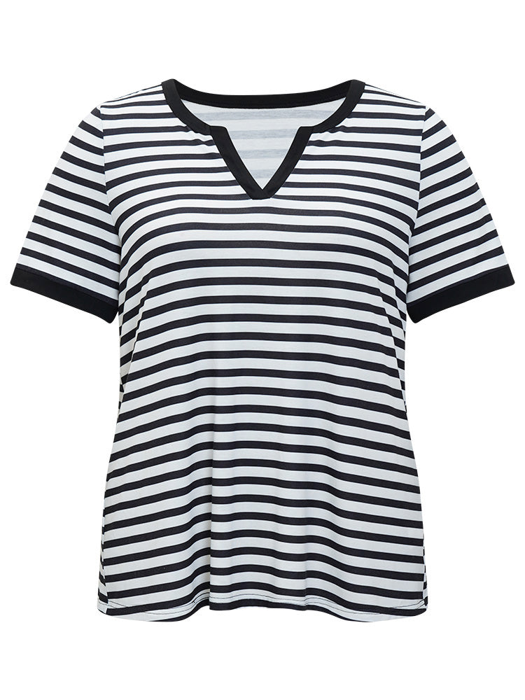 Striped Print Notched Neck T-shirt