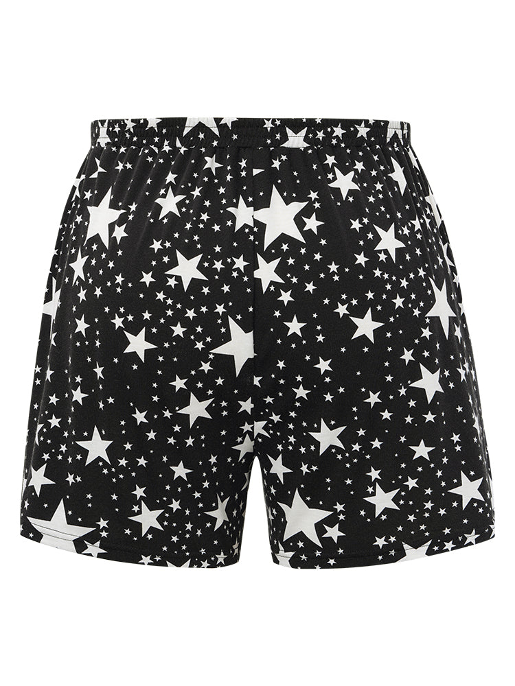 Star Printed Pocket Elastic Waist Sleep Shorts