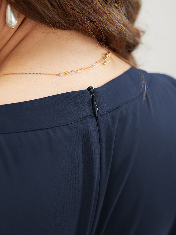 Solid Notched Belted Pleated Detail Pocket Jumpsuit